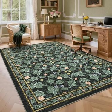 Imagem de GarveeHome Tapetes florais boêmios para quarto, vintage 15 x 23 cm para sala de estar com pelo baixo macio, tapete lavável de folha antiderrapante, 15 x 23 cm para casa de fazenda, resistente a