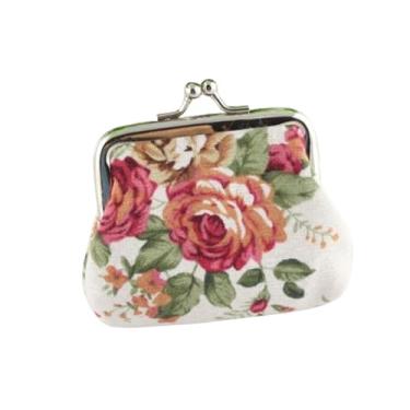 Imagem de 1 bolsa de moedas floral rosa – pequena bolsa vintage para troca de moedas para mulheres, carteira clutch branca para maquiagem, chaves, presentes
