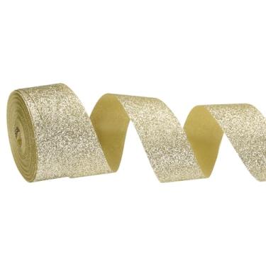 Imagem de PATIKIL Rolo de fita de glitter metálico, rolos de tecido de embrulho de presente de borda única para artesanato, buquê de casamento, festa de casamento, decoração de Natal, ouro claro