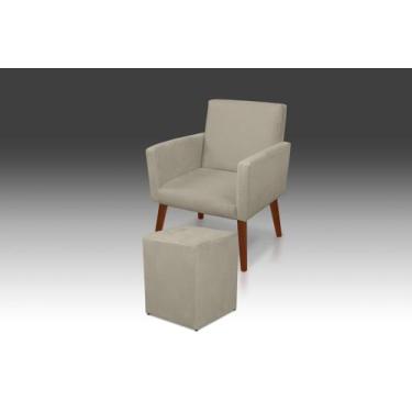 Imagem de Kit 01 Poltrona Nina + 01 Puf Quadrado Suede Bege -MODENA DECOR  - CAS