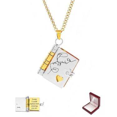 Imagem de ziella Colar To My Love Book para mulheres, colar aberto de várias camadas com 6 páginas de informações gravadas, colar de medalhão de coração presentes para irmã/esposa/amor/namorada/mãe, Aço