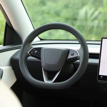 Imagem de Tparts Capa de volante de silicone para modelo Y Juniper 2026 2025/Model 3 Highland 2024-2026, antiderrapante respirável modelo 3/Y acessórios interiores protetor de volante de carro (preto)