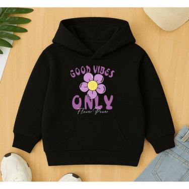 Imagem de Moletom Good Vies Only Flores Infantil Menina Feminino Agasalho Cangur