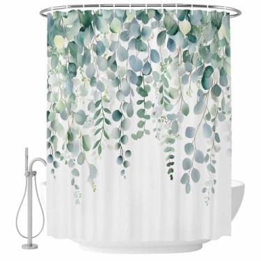 Imagem de Cortina de chuveiro com folhas de eucalipto verde sálvia conjunto de cortinas de chuveiro de plantas de primavera tecido impermeável para banheiro decoração de banheira acessórios de casa 182 x 182 cm