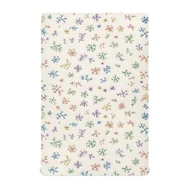 Imagem de Wassud Jogo de lençol com elástico para berço com flocos de neve para meninos e meninas, respirável, neutro, 71 x 132 cm