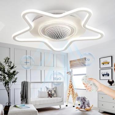 Imagem de Ventiladores de teto com purificador de ar Plasma e lâmpadas, ventilador de teto germicida inteligente com controle remoto, 6 velocidades, silencioso, para crianças, com luz LED dimerizável