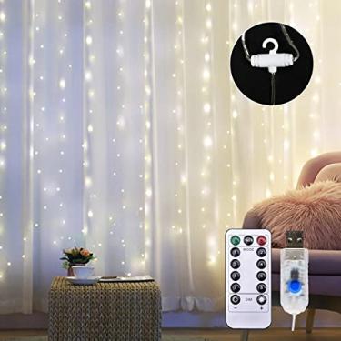 Imagem de 200LEDs Luzes de Cortina em Fio Cobre Fadas com Controle Remoto 8 Modos Cascata Decorativas para Casamento Festa Casa Decoração Interior