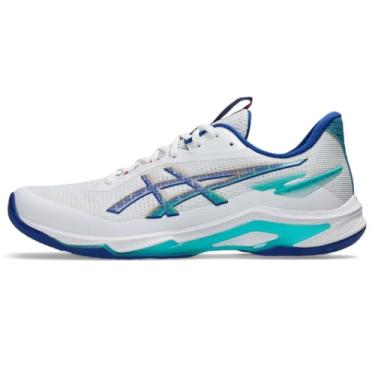 Imagem de ASICS Tênis de vôlei masculino Netburner Ballistic FF 4, Branco/Azul assimétrico, 45