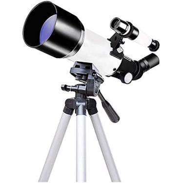 Imagem de pcagfaajmh Telescópio astronômico profissão observação de estrelas telescópio 100x para iniciantes adultos 70 mm telescópios refratores astronômicos com tripé ajustável de altura branco (branco)