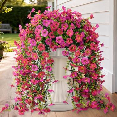 Imagem de Homsunny Flores artificiais para pendurar ao ar livre, 2 peças, flores falsas, margaridas de seda sintética com folhas de eucalipto, resistentes a UV, para decoração de primavera, casa, pátio, varanda