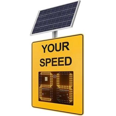 Imagem de Sinal de limite de velocidade de radar de LED alimentado por energia solar com controle remoto, display de feedback de tráfego digital, placa de aviso de detector de velocidade de 61 cm x 89 cm