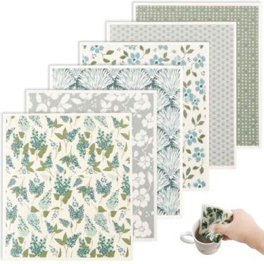 Imagem de Panos de prato suecos 19,6 x 17 cm toalhas de prato reutilizáveis panos de prato de cozinha absorventes panos de prato de cozinha laváveis panos de esponja de celulose macios