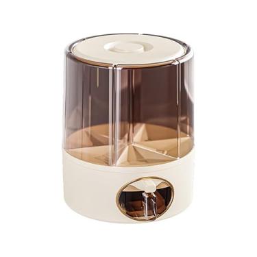 Imagem de Dispenser De Alimentos Cereais Grãos Giratório 360 Graus 6 Divisórias Organizador Cozinha Hermético Creme Porta Mantimentos