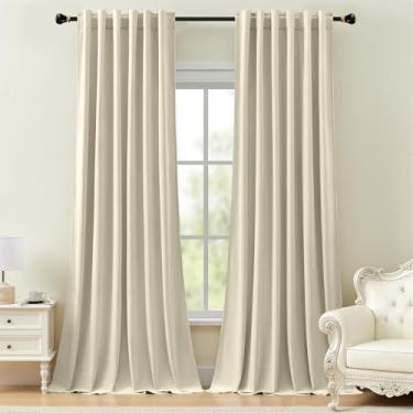 Imagem de Cortinas de veludo 213 cm para quarto, isolamento térmico, escurecimento, cortina de veludo pesado, redução de som, cortinas de janela luxuosas para sala de estar, bolso traseiro, marfim, L152 x C84