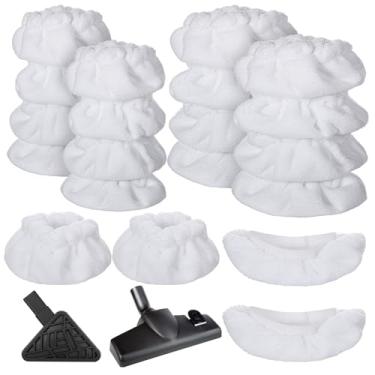 Imagem de Sibba Pacote com 20 almofadas de esfregão a vapor compatíveis com limpador a vapor, etc., acessórios de limpeza a vapor, 10 capôs retangulares grandes, 10 capôs triangulares pequenos, microfibra