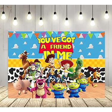 Imagem de Pano de fundo de céu azul para artigos de festa You Got A Friend in Me, faixa de chá de bebê com tema de história de brinquedo, 150 x 96 cm