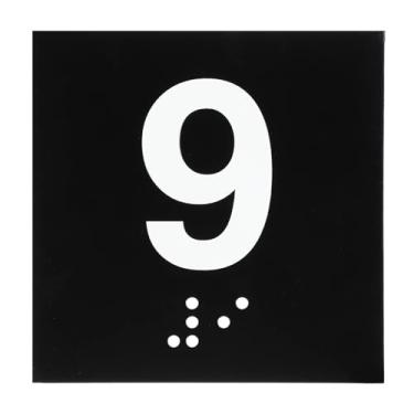 Imagem de PATIKIL Placa de número de sala de exames, placa número 9 de 10 cm x 10 cm com identificação autoadesiva em braille e tátil para assistência de escritório no centro de teste, branco sobre preto