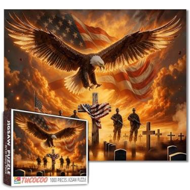 Imagem de Quebra-cabeça patriótico de águia com bandeira americana para adultos, 1000 peças, arte de quebra-cabeça do Dia da Independência 68 x 50 cm, quebra-cabeças DIY para decoração de casa, quebra-cabeça de