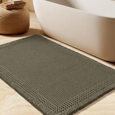 Imagem de Tapete de banho waffle, tapete de banho moderno tecido boho absorvente antiderrapante, tapetes de banheiro ultra macios, tapetes de banho de malha laváveis na máquina com borda para banheiro, quarto