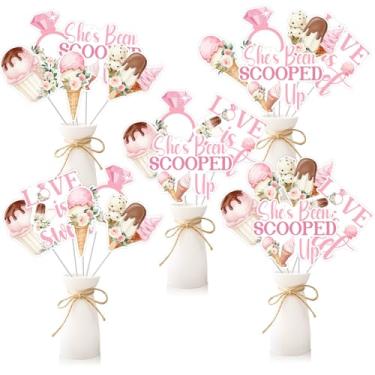 Imagem de Wonmelody She's Been Scooped Up Table Centerpiece Sticks Love Is Sweet Ice Cream Decoração de chá de panela 24 peças Toppers de mesa com tema de sobremesa dupla face decoração de despedida de solteira