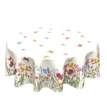 Imagem de Toalha de mesa floral de primavera redonda 152 cm, decoração de primavera, 152 cm, toalha de mesa redonda, flores florescendo, aquarela, verão, flores, capa de mesa para casa, cozinha, jantar,