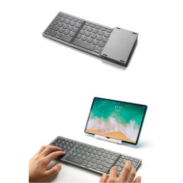 Imagem de Teclado portátil dobrável sem fio, ultrafino, mini teclado Bluetooth de três dobras, compatível com três sistemas + teclas numéricas (cinza)