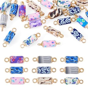 Imagem de Elecrelive 20 peças Coluna Colorida Contas de Argila Berloques Moldura Dourada Ligações Conector Berloques Kit de Pulseira de Contas de Argila para Colar Brincos Pulseira Chaveiro Fazendo