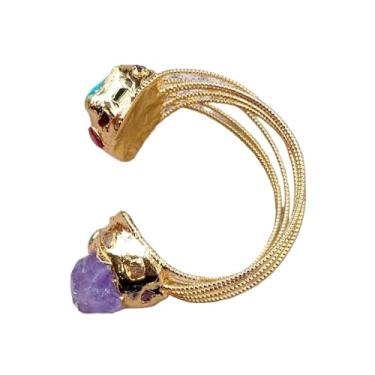 Imagem de Pulseira de ametista roxa banhada a ouro verde drusa