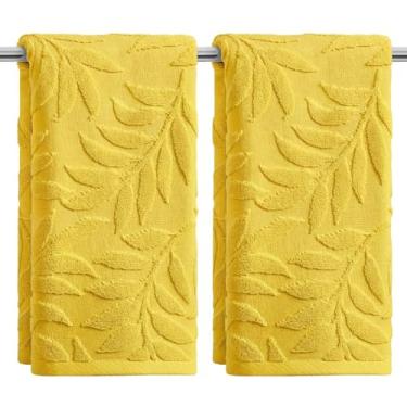 Imagem de Artoid Mode 2 peças de toalhas de mão amarelas 3D jacquard primavera para banheiro, 100% algodão macio absorvente toalha de decoração de banheiro, 14,7 x 29,5 polegadas