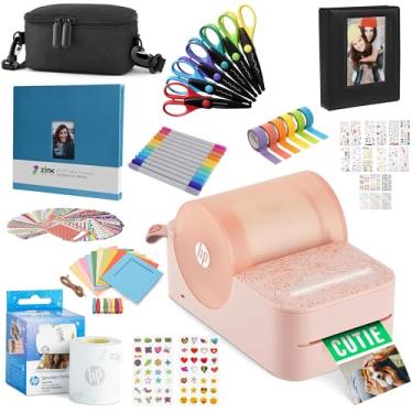 Imagem de HP Sprocket Panorama Instant Portable Color Label & Photo Printer (Rosa) Pacote de artesanato com estojo, rolo de zinco, álbum de fotos, marcadores, tesouras, fitas, adesivos e molduras