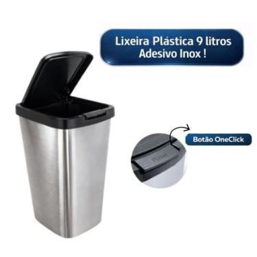 Imagem de Lixeira Plástica De Pia Cozinha Banheiro Adesivo Inox 9 Lts Click Labe