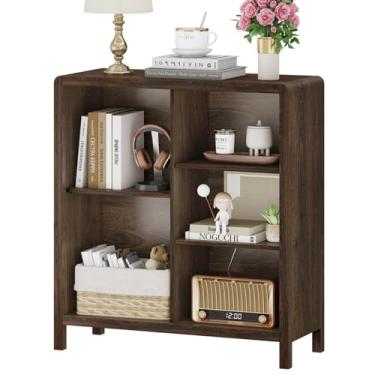 Imagem de FATORRI Estante de livros de 5 cubos, estante de madeira com 3 prateleiras ajustáveis, prateleira organizadora de armazenamento de cubos de fazenda para espaços pequenos (nogueira escura)