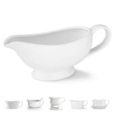 Imagem de Kook Molho de cerâmica, dispensador de servir, jarra de porcelana para molhos, molhos e cremes, alça grande, segura para micro-ondas e lava-louças, 595 g, branco