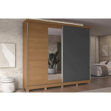 Imagem de Guarda Roupas 2 Portas de Correr (1 c/ Espelho) e 4 Gavetas c/ Pés CB01T583 Canela/Grafite - Kappesberg