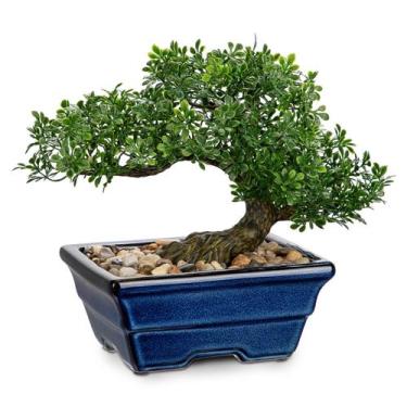 Imagem de Vaso de cerâmica azul Briful de 23 cm de árvore de bonsai artificial