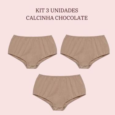 Imagem de Kit 3 Calcinhas Cor Chocolate 100% Algodão Calçola Plus Size - Luminat