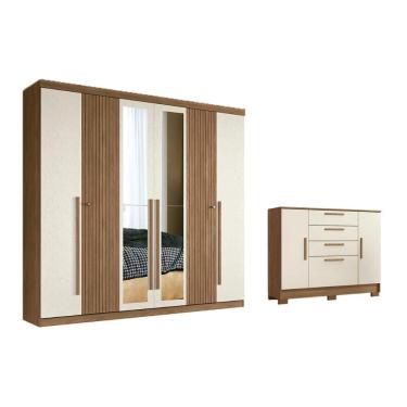 Imagem de Quarto Completo Modu 2 Peças (1GuardaRoupa+1Cômoda) QC360 Jatoba/Areia - Santos Andirá