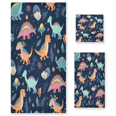 Imagem de xigua Conjunto de toalhas de banheiro de dinossauro de desenho animado absorvente macio 3 peças toalha de banho toalha de mão toalhas decorativas para banheiro, academia, hotel, praia, piscina