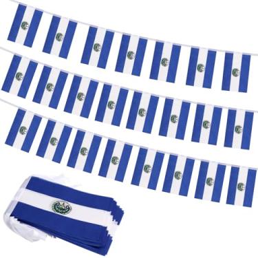 Imagem de Bandeira EL Salvador, Pequena Mini Bandeiras Salvadorenhas, Decoração Patriótica para Festa, Sala de Aula, Eventos Esportivos, 90 metros e 30 Bandeiras