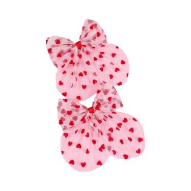 Imagem de Presilhas De Cabelo Em Tule Com Laço Em Forma De Coração Para Meninas,