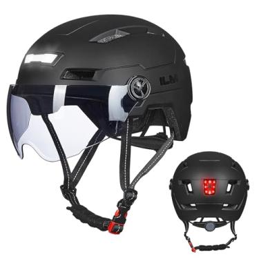 Imagem de ILM Capacete de bicicleta adulto com USB recarregável LED frontal e traseira capacetes de bicicleta montanha e estrada para homens e mulheres capacete de ciclismo removível E3-10L (preto fosco, PP)