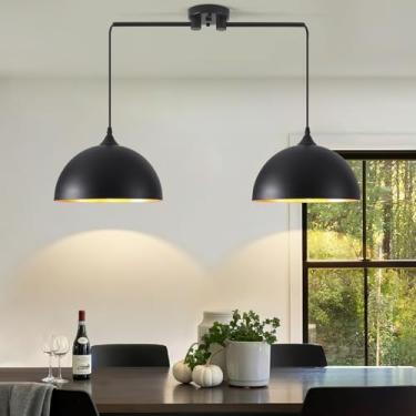 Imagem de Otmilance Luzes pendentes pretas ilha de cozinha 2 luzes, luz pendente de cúpula preta, iluminação ilha de cozinha, luminária moderna para sala de jantar, luzes pendentes de ilha para cozinha, sala de