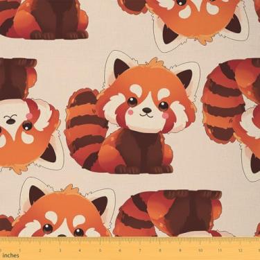 Imagem de Homewish Tecido de panda de desenho animado vermelho, 100% poliéster, padrão de adesivo de animal kawaii, tecido artesanal, 1 jarda, 91,4 cm C x 149,9 cm L