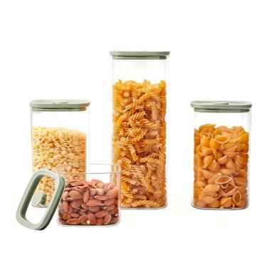 Imagem de Conjunto 4 Potes De Vidro Quadrados Life Com Tampa De Vidro Para Mantimentos | Kit Organizador De Cozinha E Despensa.