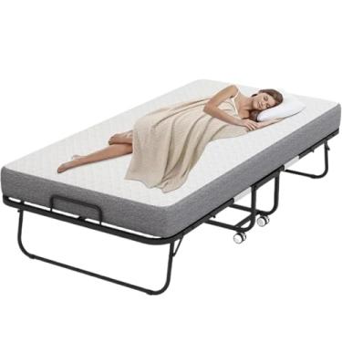 Imagem de Cama dobrável portátil com colchão de espuma grossa - Cama dobrável de 199 x 116 cm para adultos e convidados, design que economiza espaço - ideal para casa, viagens e festas do pijama