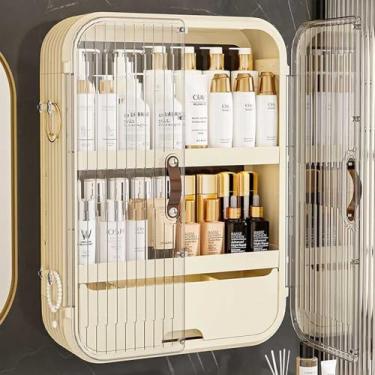 Imagem de Armário de parede de banheiro sobre vaso sanitário - Organizador de 3/4 camadas com portas transparentes, instalação sem perfuração para lavanderia, banheiro e armazenamento de cozinha com gavetas