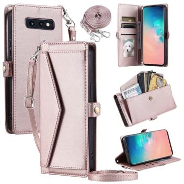 Imagem de Furill Capa carteira para Samsung Galaxy S10e com alça de pulso, alça de ombro, porta-cartões, à prova de choque, couro PU macio, encaixe magnético, bolso, suporte, acessórios para celular, capa para