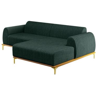 Imagem de Sofá 265cm 4 Lugares Com Chaise Direito Pés Gold Molino C-117 Linho Verde - Domi