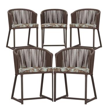 Imagem de 5 Cadeiras De Jantar Noronha Marrom Corda Náutica E6 Trama Marrom
