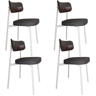 Imagem de Kit 04 Cadeiras Estofada Para Sala De Jantar Astrid Branco C01 Linho Preto Courino Café - Lyam Decor